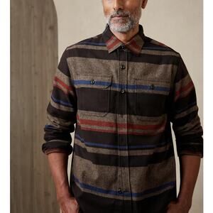 Banana Republic Striped Melton Thick Flannel Shirt Brown Blue Wool Blend Mens XL